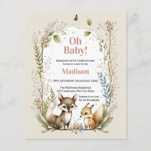 Papier Budget Woodland Animaux Fille Baby shower Invitati