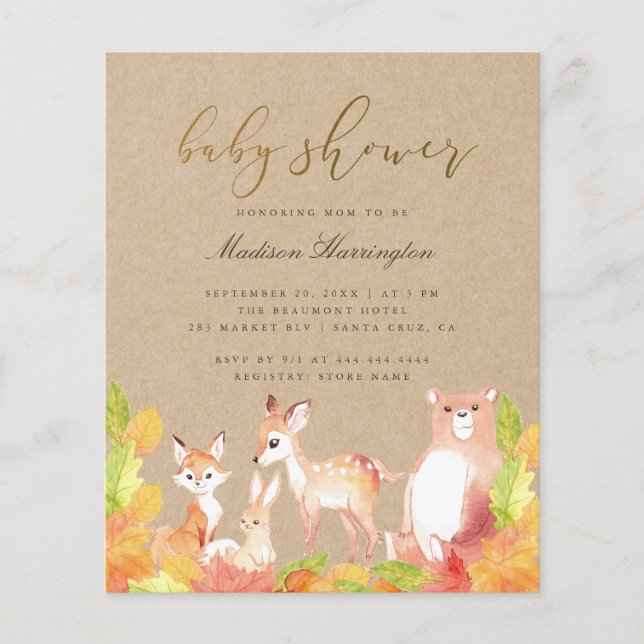 Papier Budget Woodland Friends Of The Forest Baby shower (Devant)