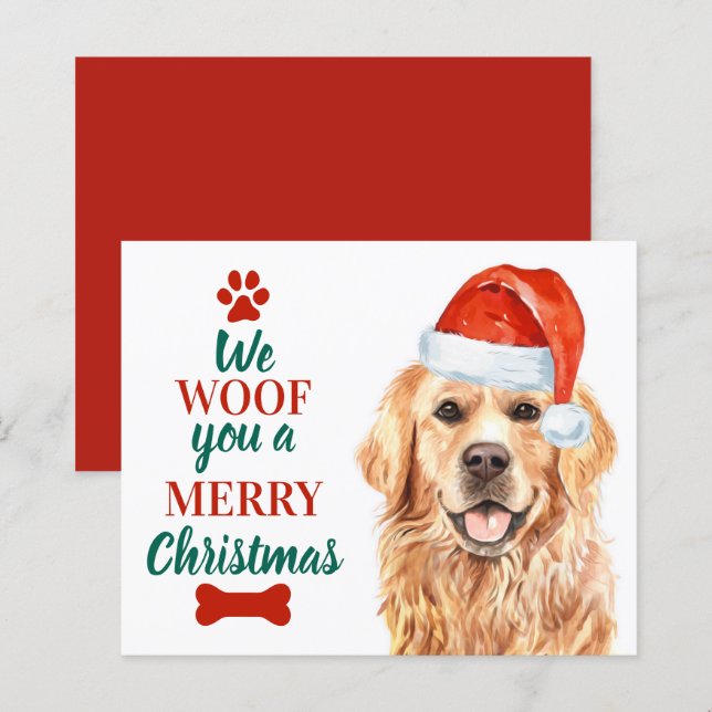 Papier Budget Woof Joyeux Noël Chien Golden Retriever (Devant / Derrière)