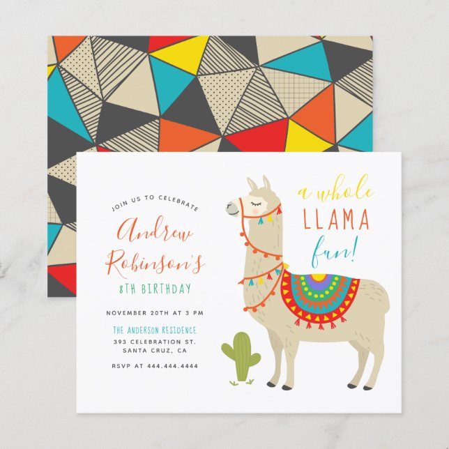 Papier Budgetiser une fête d'anniversaire d'un lama amusa (Devant / Derrière)