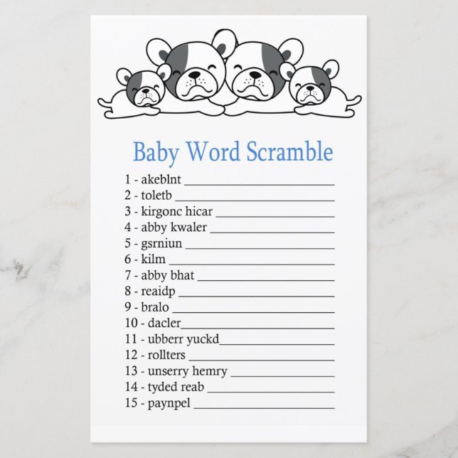 Papier Bulldog Baby jeu de brouillage de mots (Devant)