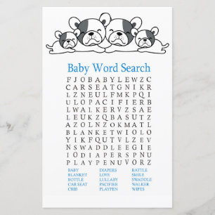 Papier Bulldog Baby shower Word Jeu de recherche
