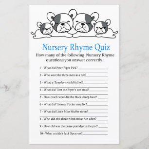 Papier Bulldog Nursery Rhyme Quiz jeu de baby shower