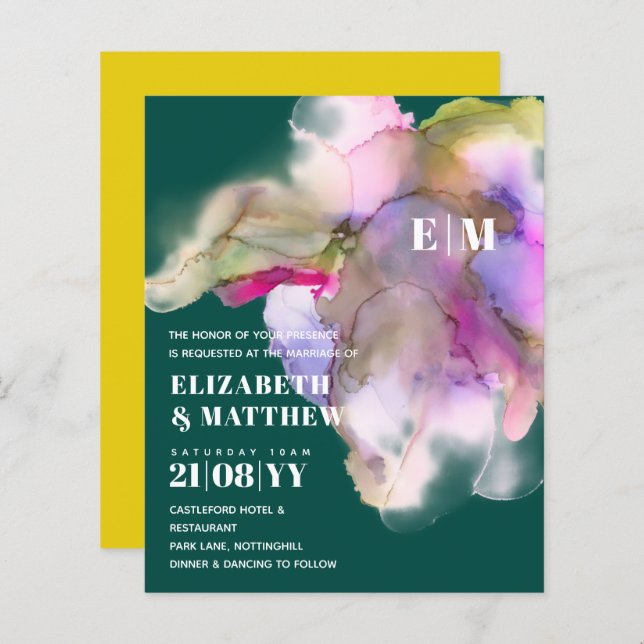 Papier BULLETIN BUDGET Technicolor Aquarelle Mariage Invi (Devant / Derrière)