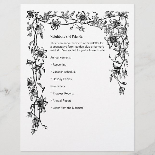 Papier Bulletin de bordure de vignes et de fleurs (Devant)