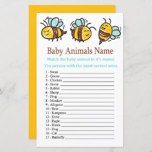 Papier Bumble Bee Baby Animaux Nom Jeu