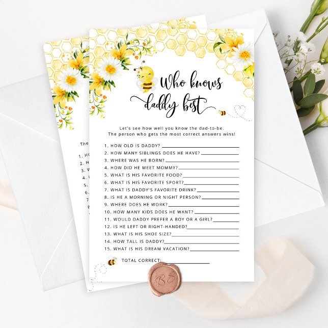 Papier Bumble bee Qui connaît papa meilleur baby shower j (Créateur téléchargé)