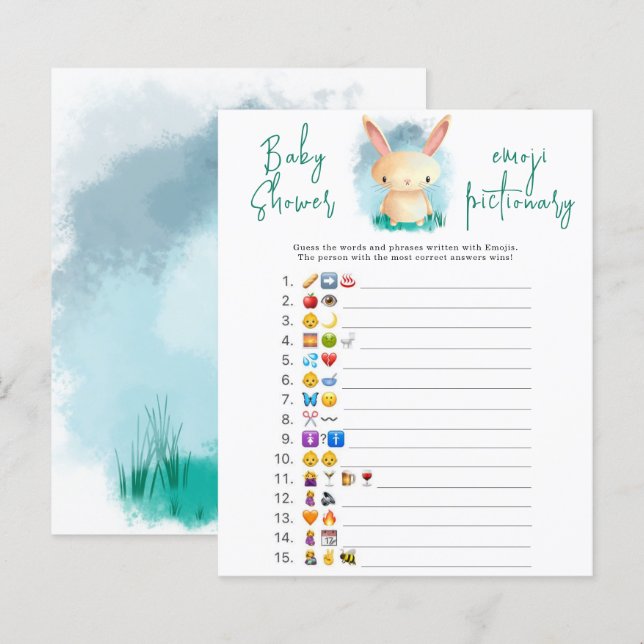 Papier Bunny Emoji jeu d'images baby shower (Devant / Derrière)
