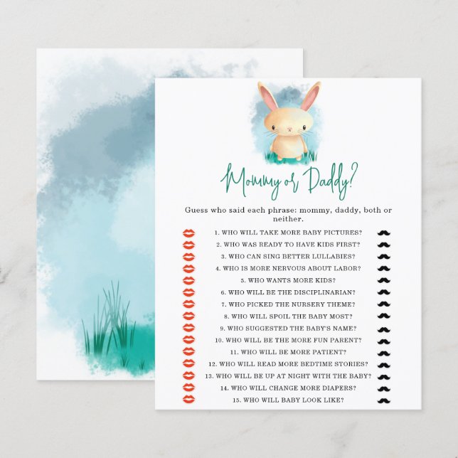 Papier Bunny maman ou papa jeu de baby shower (Devant / Derrière)