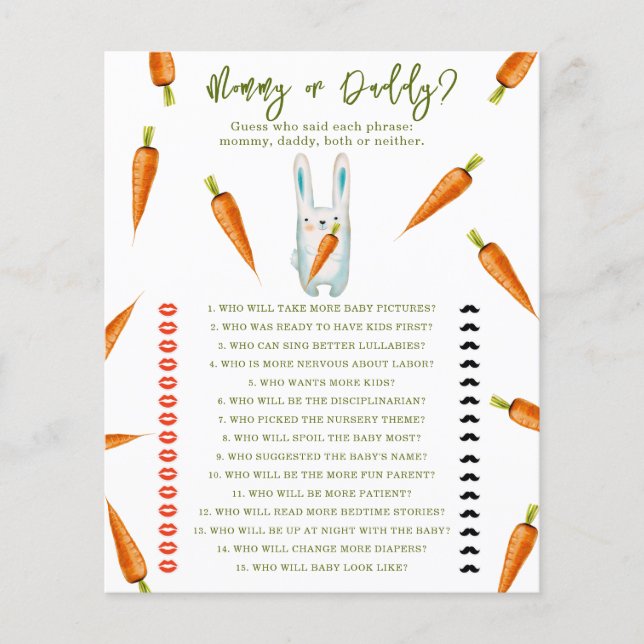 Papier Bunny - maman ou papa jeu de baby shower (Devant)