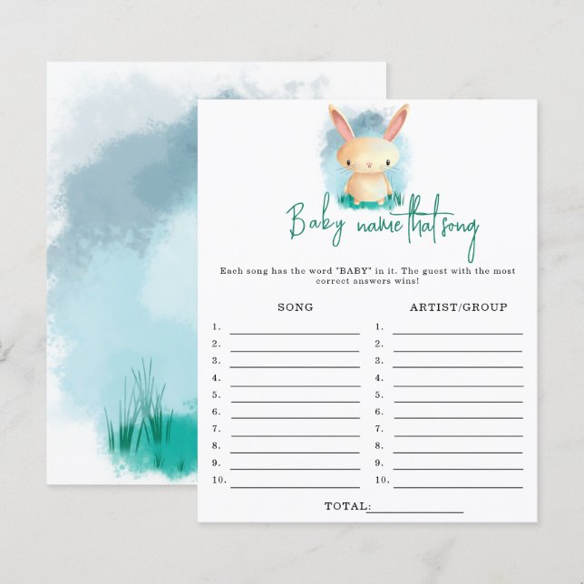 Papier Bunny Nom cette chanson jeu de baby shower (Devant / Derrière)