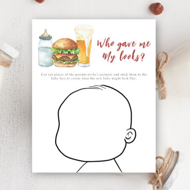Papier Burger baby shower - Qui m'a donné mes regards ? (Créateur téléchargé)