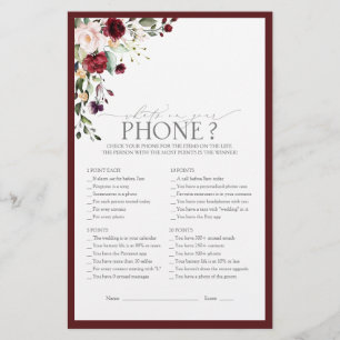 Papier Burgundy Aquarelle Floral Fête des mariées Jeu