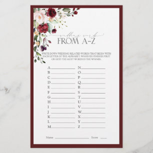 Papier Burgundy Aquarelle Floral Fête des mariées Jeu