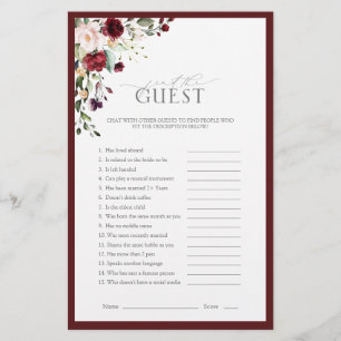 Papier Burgundy Aquarelle Floral Fête des mariées Jeu