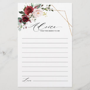 Papier Burgundy Blush Floral Moderne Fête des mariées Con