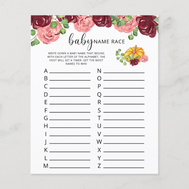 Papier Burgundy citrouille Baby jeu de nom race (Devant)