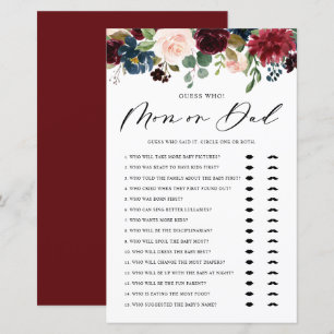 Papier Burgundy Devinez Qui Maman ou Papa Baby shower Jeu