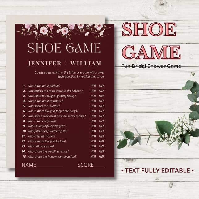 Papier Burgundy Floral Bridal Shower Shoe Game (Créateur téléchargé)