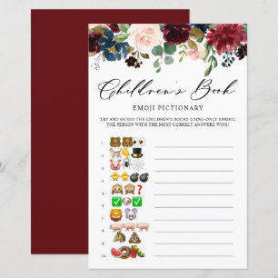 Papier Burgundy Floral Emoji Pictionary Baby shower jeu