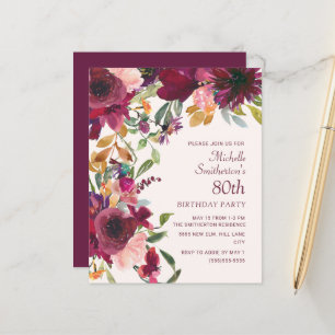 Papier Burgundy Floral Violet Budget 80e Anniversaire