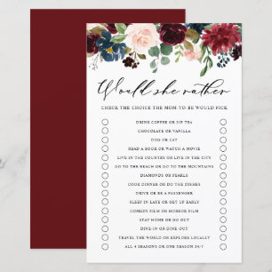Papier Burgundy Floral Voudrait-Elle Plutôt Baby shower J