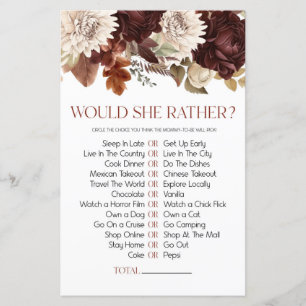 Papier Burgundy Floral Voudrait-Elle Plutôt Baby shower J
