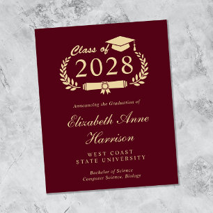 Papier Burgundy Gold College Faire-part de diplôme