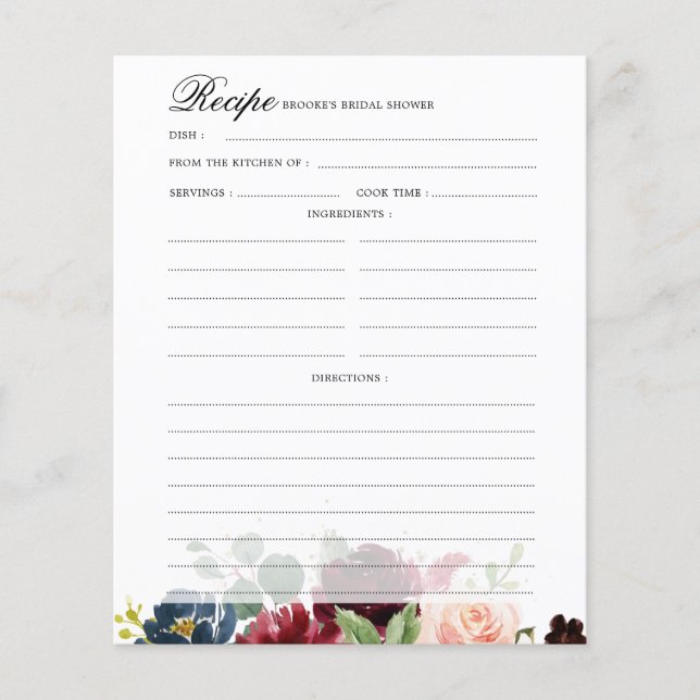 Papier Burgundy Navy Blush Fête des mariées Recette (Devant)
