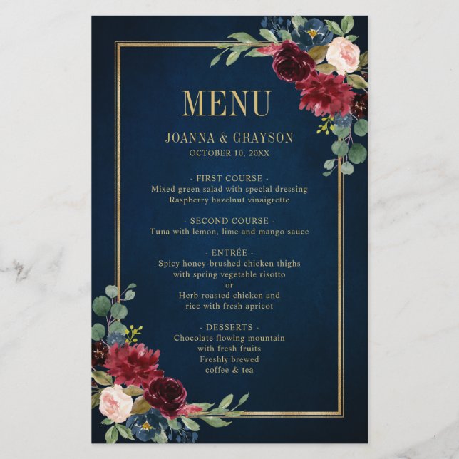 Papier Burgundy Navy Blush Floral Mariage géométrique Men (Devant)