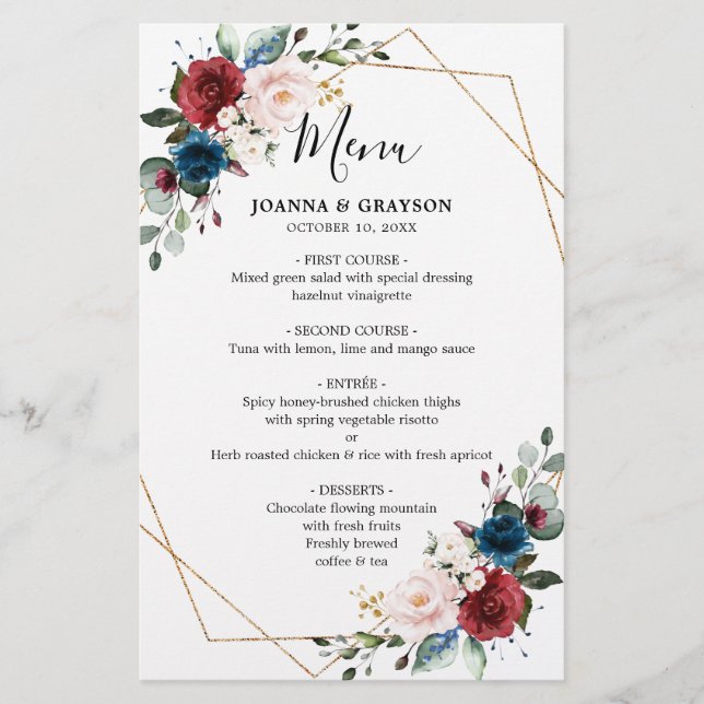 Papier Burgundy Navy Blush Floral Mariage géométrique Men (Devant)