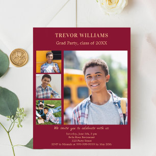 Papier Burgundy photo Graduation Party invitation