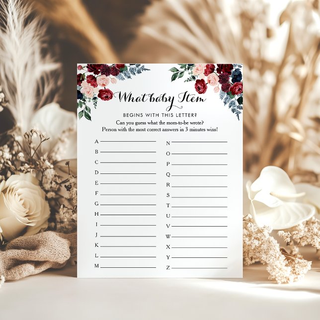 Papier Burgundy Pink Navy Floral ABC Baby shower Jeu (Créateur téléchargé)