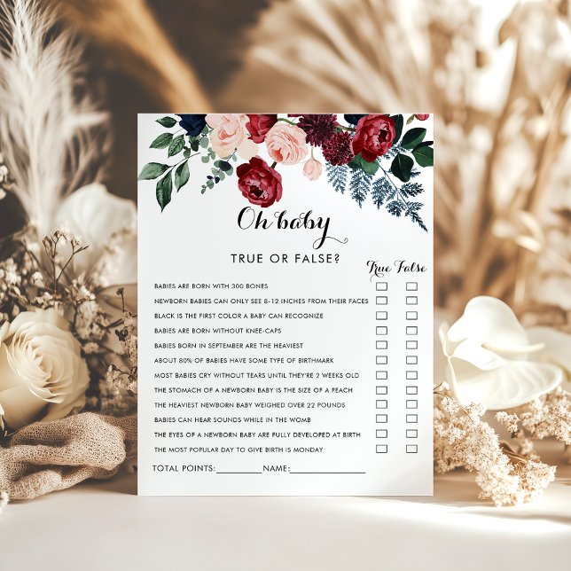 Papier Burgundy Pink Navy Floral Oh Baby shower Jeu (Créateur téléchargé)
