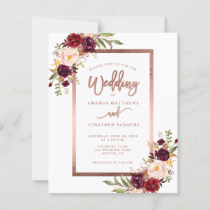 Papier Burgundy Red Floral Rose Gold Script Mariage