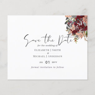 Papier Burgundy Rosegold Floral Mariage Enregistrer Date 