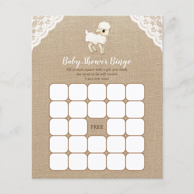 Papier Burlap Little Lamb Baby shower Jeu de Bingo (Devant)