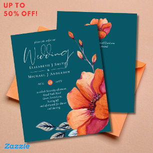 Papier Burnt Orange et Noir Mariage Turquoise Invite BUDG