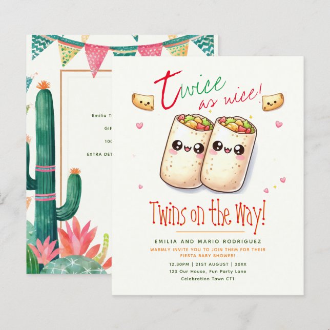 Papier BURRITOS Baby shower Cute Fiesta TWINS (Devant / Derrière)