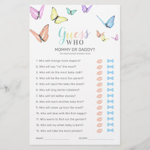 Papier Butterfly Devine Qui Baby shower Jeu