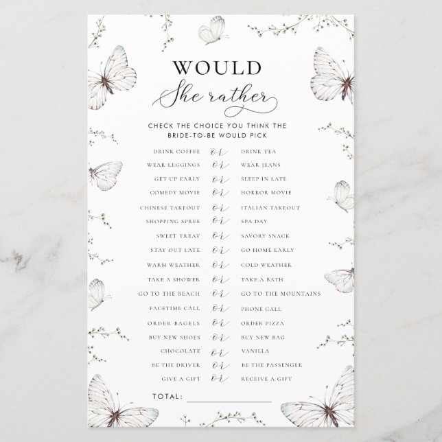 Papier Butterfly Garden Bridal Would She Rather Game (Devant)