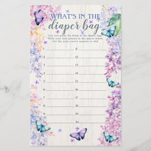 Papier Butterfly What's in the Diaper Bag Shower Game (Devant)