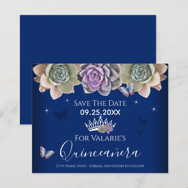 Papier Cactus Butterfly Elegant Quinceanera Enregistrer l (Devant / Derrière)