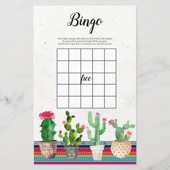 Papier Cactus Fiesta Aquarelle Jeu de Bingo (Devant)