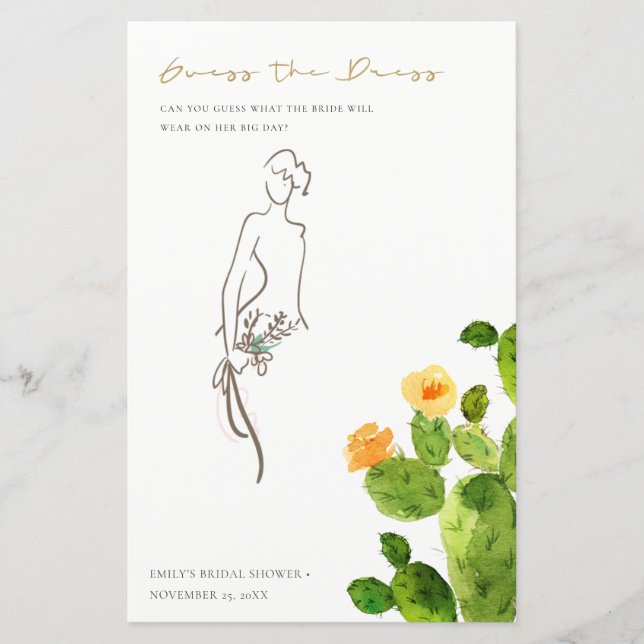 Papier Cactus Floral Devinez La Fête des mariées Robe Jeu (Devant)