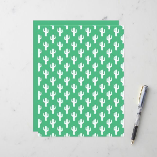 Papier Cactus Motif Vert Désert Saguaro Sud-Ouest Fun (Devant/Arrière en situation)
