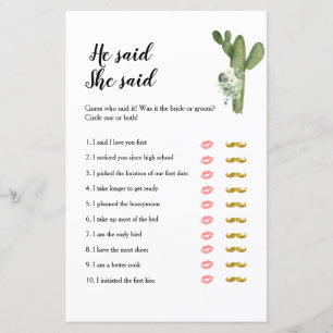 Papier Cactus Taco 'about Love Il a dit Elle a dit Game