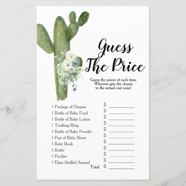 Papier Cactus Taco bout Love Devinez le prix Jeu (Devant)