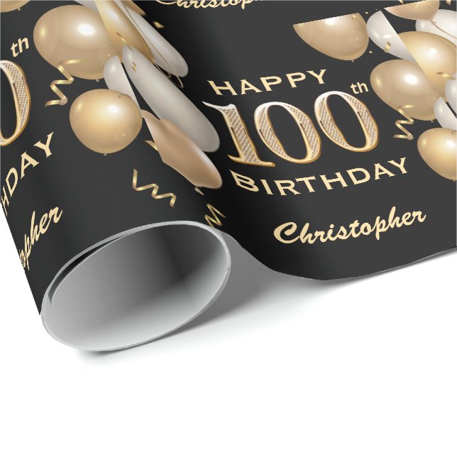 Papier Cadeau 100e anniversaire Ballons de Parties scintillant n (Coin rond)