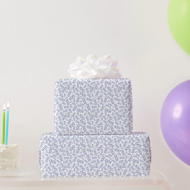 Papier Cadeau 100e anniversaire bleu/blanc Motif de numéro aléat (Cadeaux de fête)